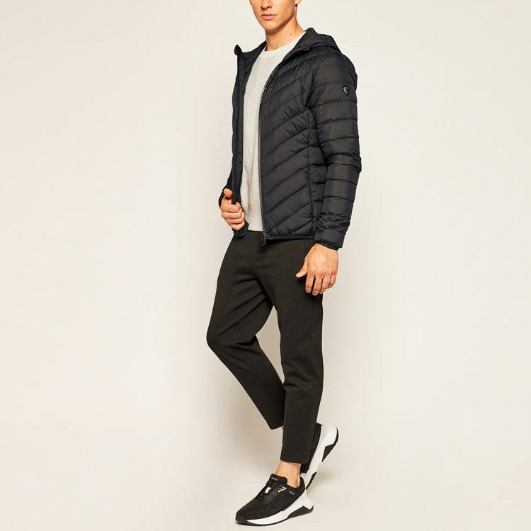 Emporio Armani EA7 FW20 Solid Color Zip-Up Hooded Lightweight Regular Fit Long Sleeve Down Jacket Men Jackets Black 8NPB07PNE1Z1200