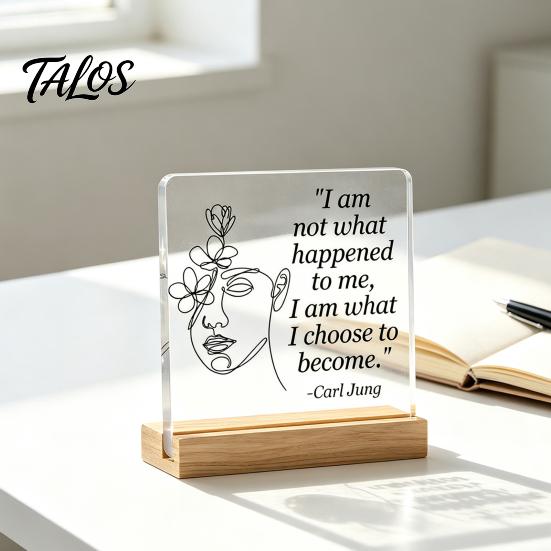 Wooden Base Table Ornament Motivational Mental Health Desktop Decoration, Acrylic Sign with Stand, Inspirational Desk Office Decor, for Therapy