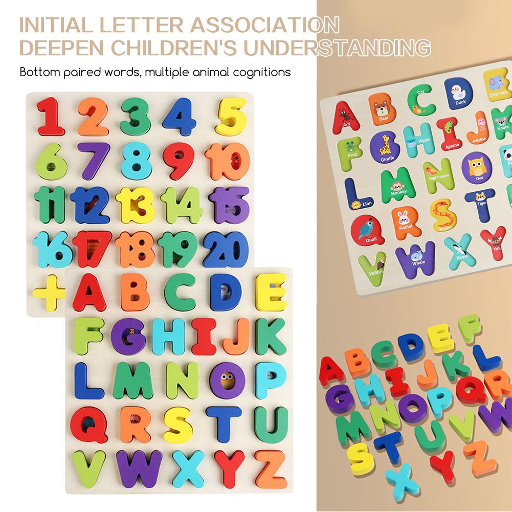 Wooden Puzzles for Toddlers Thickened Montessori Alphabets Number Puzzle Board Educational Matching Game for Children