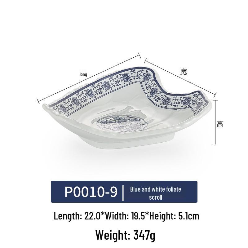 Blue and White Melamine Porcelain Plate - Irregular Shape Retro Cold Dish for Restaurants and Hotels
