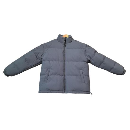 Women Men Cotton Coat Stand Collar Long Sleeve Drawstring Hem Puffer Jacket with Pockets Loose Fit Warm Winter Outerwear