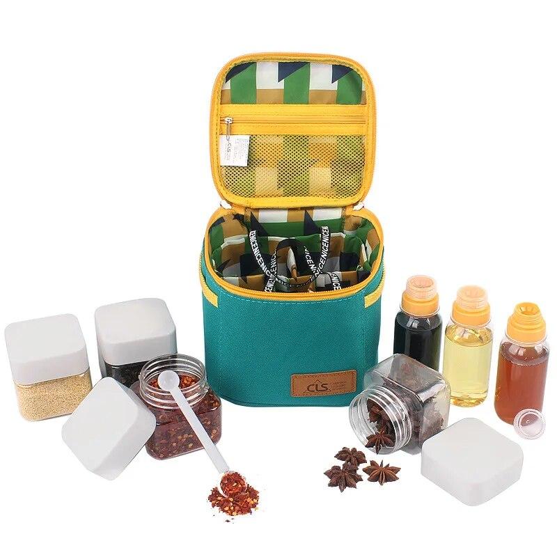 Salt- og pepperbeholdersett Krydderkrukker Saus Krydderflaske Krydderflasker Bærbar pose for BBQ Outdoor Camping