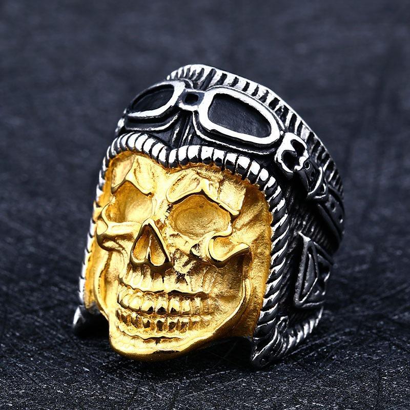 Exaggerated Ring Men's Domineering Ring Punk Style Skull Pilot Ring