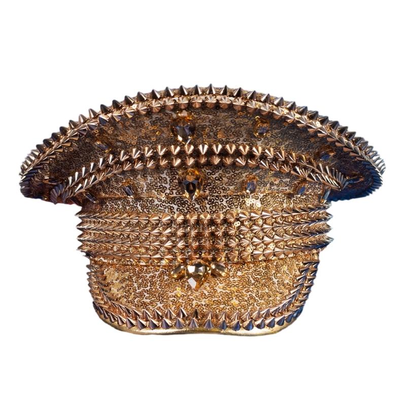 

Bejeweled Captain Hat Shimmering Crystals Hat for Disco House Cocktail Parties Encrusted Sparkly Diamonds for Stage 1 жовтий