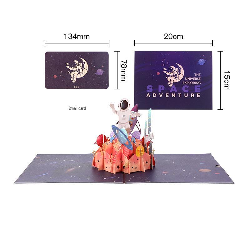 Astronaut Space Exploration 3D Birthday Card - Creative Paper Sculpture with Blessing Message.