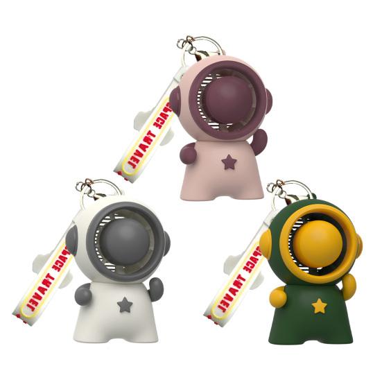 Keychain Small Fan Cartoon Astronaut Design Quiet Operation Built-in Ice Cooling Module USB Rechargeable Portable Fan with Lanyard