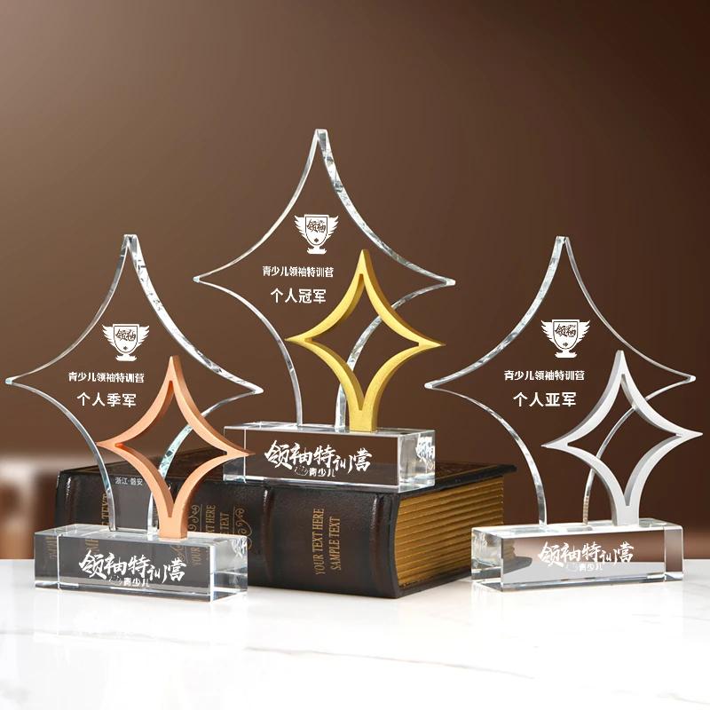 Maßgeschneiderte High-End Kreative Diamantstern Kristall Trophäe Bunte Metallmedaille zur Ehrung Ausgezeichneter Mitarbeiter Auszeichnungen Preise 1 Stück