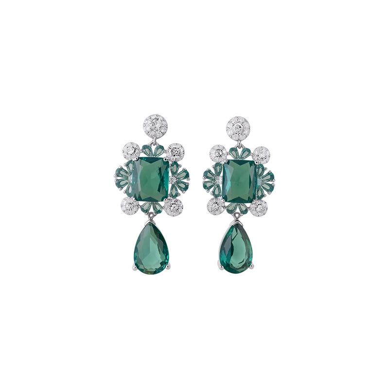 Silver Needle Luxury Zircon Water Drop Stud Earrings - Elegant European and Court-Style, High-end Design for Women.