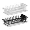 Extendable Kitchen Dish Rack with Plate Separators, Wine Glass Rail, Cutlery Cup, and Removable Water Tray