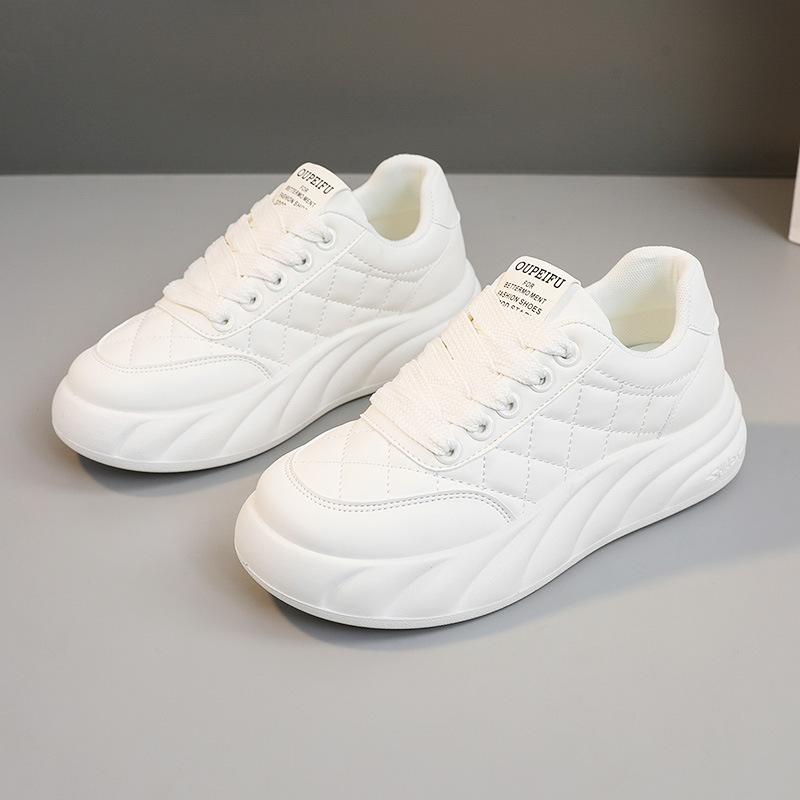 

[Customized] XFC03 new 2025 spring and autumn leather surface round head lace-up women s shoes thick sole heightening leisure student resistance 40