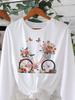 90s Floral Bicycle with Butterfly Print T Shirt Women's Casual Long Sleeve T-Shirt Crew Neck Top Tee Tshirt