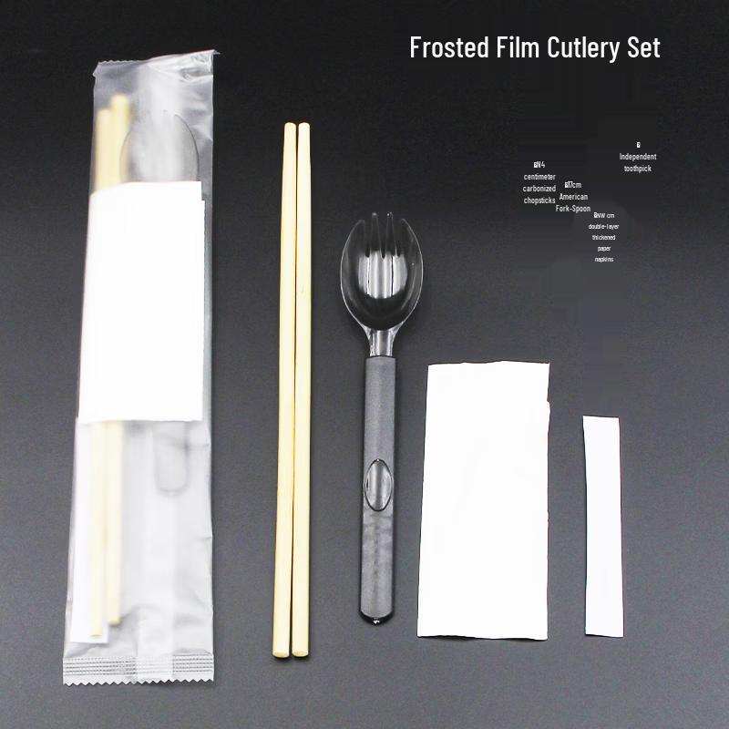 OEING Disposable Cutlery Set with Fork, Spoon, Chopsticks, Tissue, and Toothpick