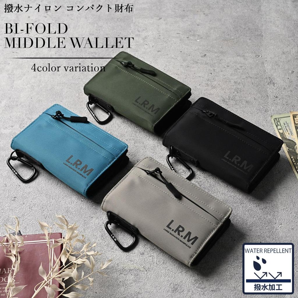 NARU Bifold Large Coin Card Mini Wallet for and and Cool Men's Wallet, Compact, Water-Repellent, Nylon, L-Shaped Zipper, Carabiner, Capacity, Thin,