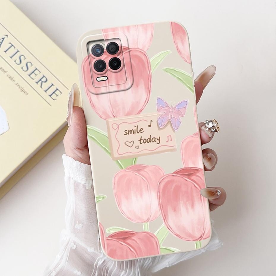 Pour Realme 8 5G Belle Coque de Téléphone Imprimée Fleurs Papillons Pour Realme V13 5G Realme8 RMX3241 Coques Souples en Silicone Gel