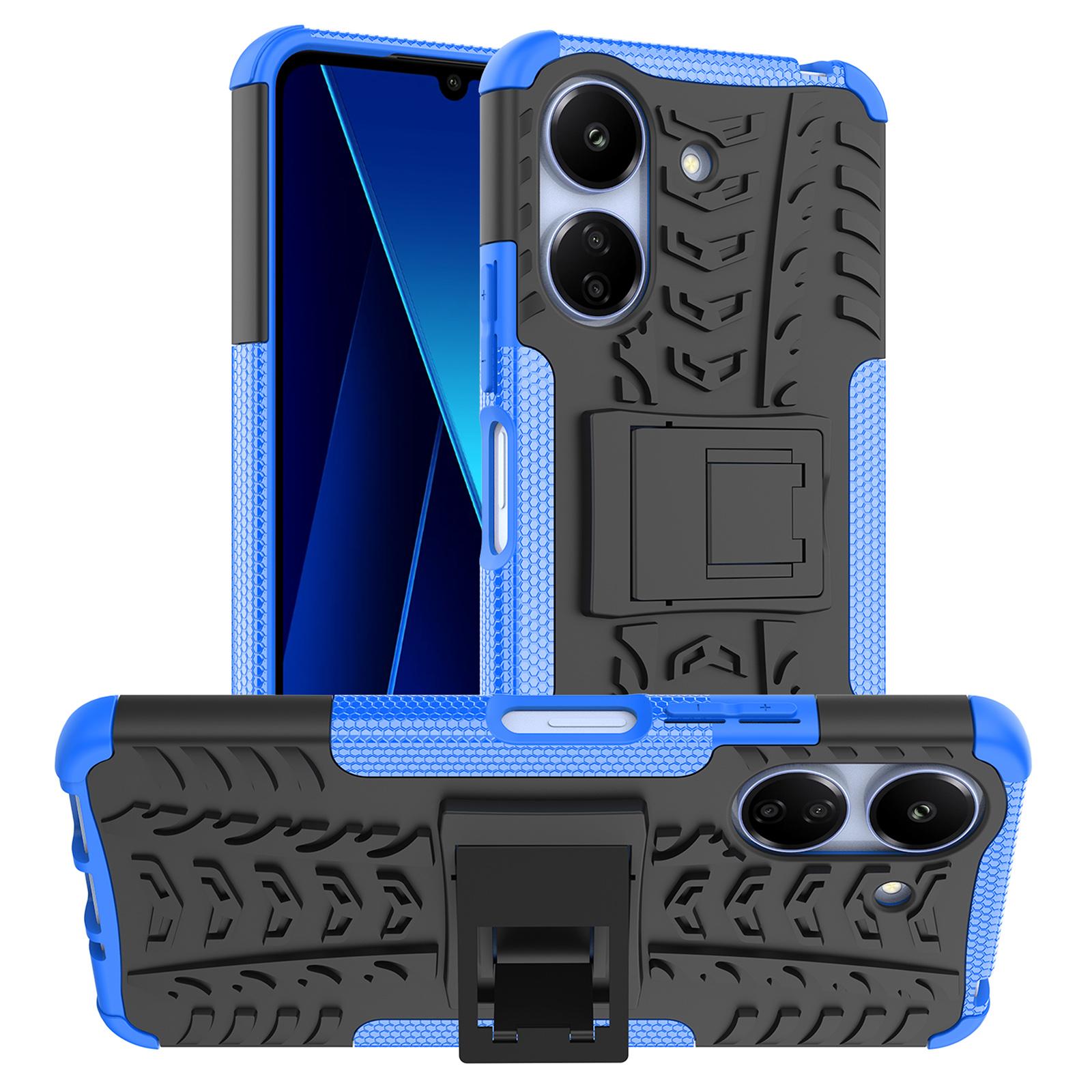 

For Xiaomi Redmi 13C 4G/Poco C65 4G Case with Kickstand Tyre Pattern PC+TPU Shockproof Phone Cover Blue