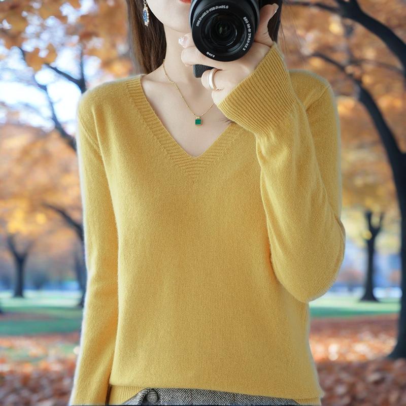 

Однотонный трикотажный пуловер с V-образным вырезом, тонкий свитер, в западном стиле, для ношения под низ 2XL