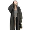 Women's Gray Oversized Knit Sweater Coat: Mid-Length, Over-the-Knee, Autumn/Winter, Thickened Lazy Style.