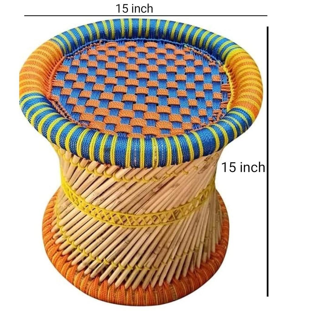 Enterprises Mudda Muddi Chair Garden Handicraft Cane Wood Damroo Black Color (Multicolor) 15 * 15" (Pack of 1)