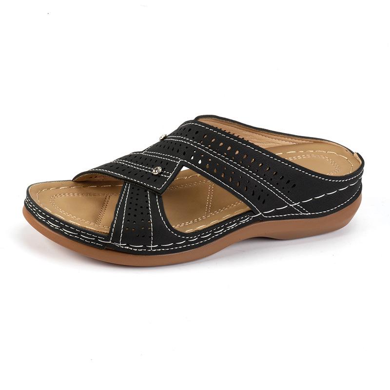 2024 Plus Size Casual Round Toe Cross Strap Hollow High Heel Women's Wedge Slippers