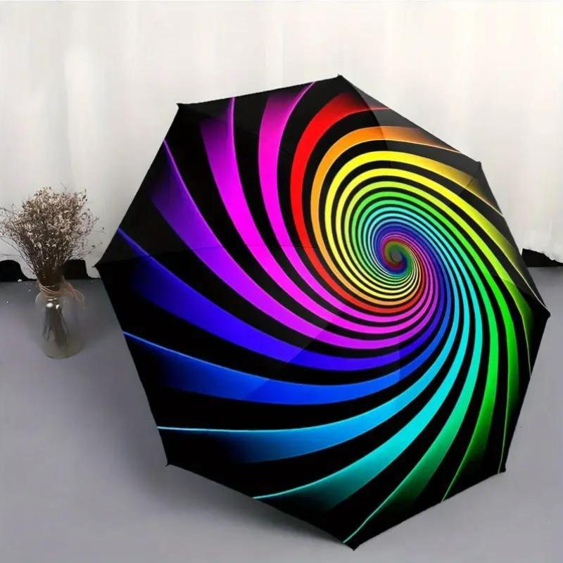 

Automatic Folding Umbrella with Vibrant Rainbow Spiral Pattern, Portable and Compact Design for All Seasons - Perfect Outdoor Iron&8K