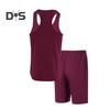 2Pcs/Set Men Sportswear Waffle Fabric Solid Color O-Neck Sleeveless Vest Elastic Waist Wide Leg Shorts Suit Casual Wear