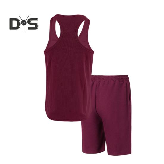 2Pcs/Set Men Sportswear Waffle Fabric Solid Color O-Neck Sleeveless Vest Elastic Waist Wide Leg Shorts Suit Casual Wear