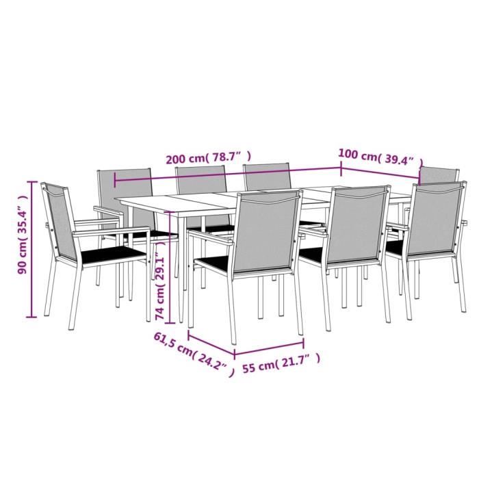VidaXL Ensemble à manger de jardin 9 pcs noir textilène et acier 3187040