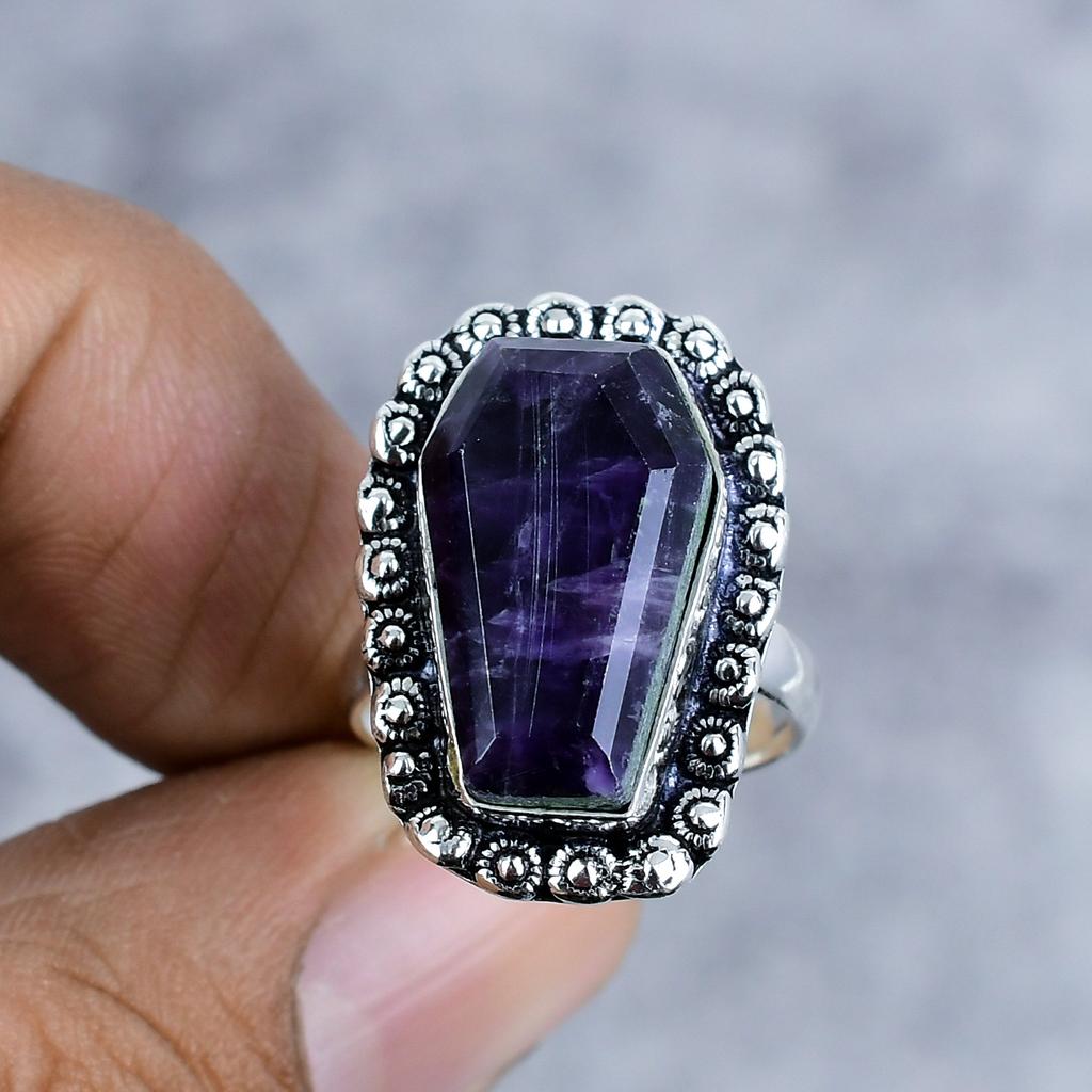 Sage Amethyst Gemstone Handmade 925 Sterling Silver Jewelry Ring Size 7 M-2569