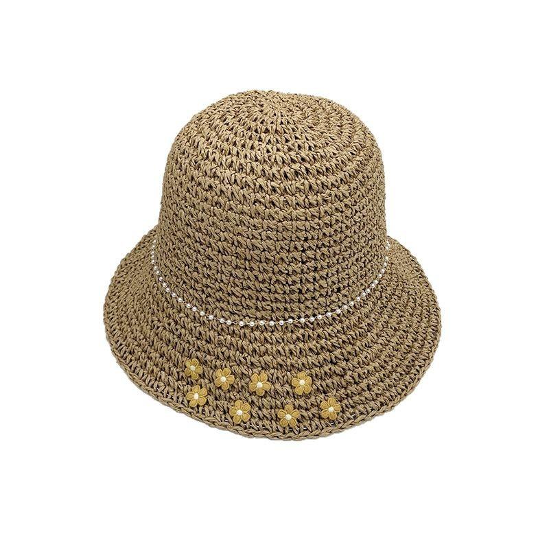 Women's Summer Hand Crochet Straw Hat Floral Design for Outings and Vacations Sun Protection Foldable Sunshade Sun Hat