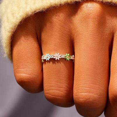 Metal Flower Flower Ring Female, Pastoral Small Fresh Drip Oil Ring, Elegant Daily