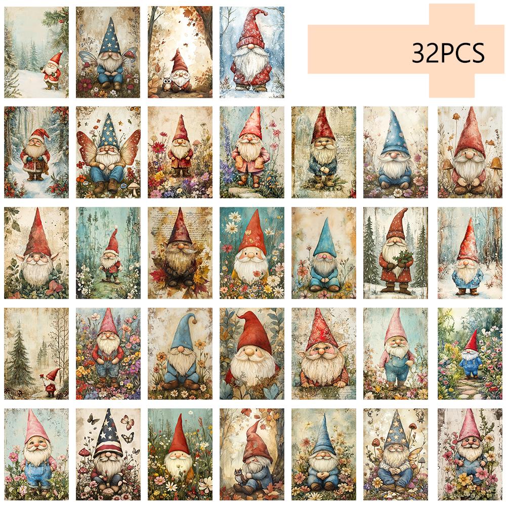 

32 шт., Рождественская открытка с гномом, милая и ретро, подарок на день рождения/юбилей, коллекционная, подходит для дарения, можно отправить по почте