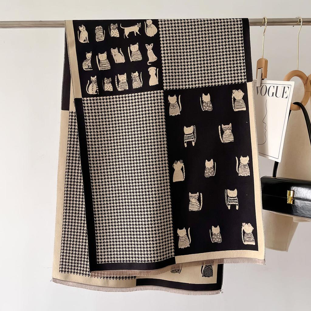 Poncho Luxury Houndstooth Winter Cashmere Pashmina Shawls Lady Wraps Warm Scarves Design Print Female Foulard Stoles Scarf