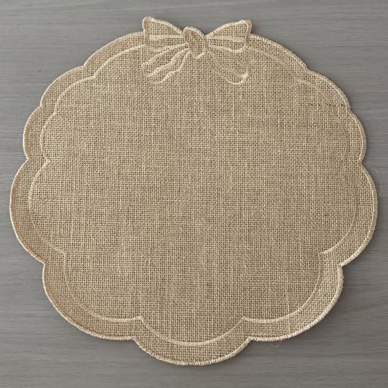 Placemat with Petal Shape And Bow Embroidery Table Mat Round Heat Insulation Non-Slip Oil Resistant Placemat for Dining Room