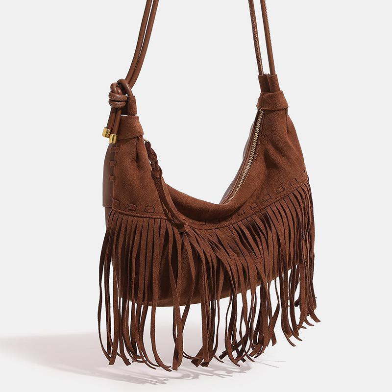 Böhmischer Stil Frosted Quasten-Tragetasche, Große Kapazität Achseltasche, Knödeltasche, Vielseitige Lässige Umhängetasche, Crossbody-Tasche