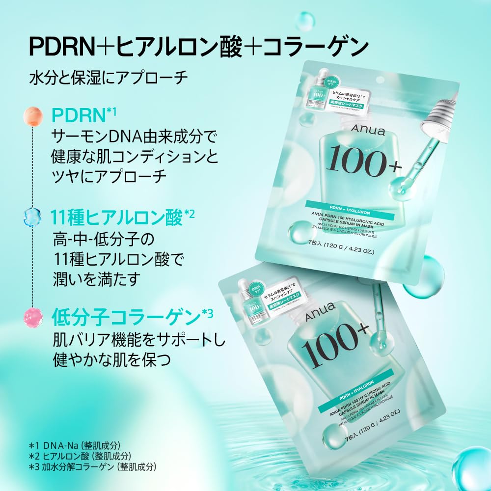 ANUA PDRN Hyaluronic Acid Serum Mask Pack (7 Sheets) - Hydrating & Moisturizing Face Mask for Dry/Combination Skin - Official Product