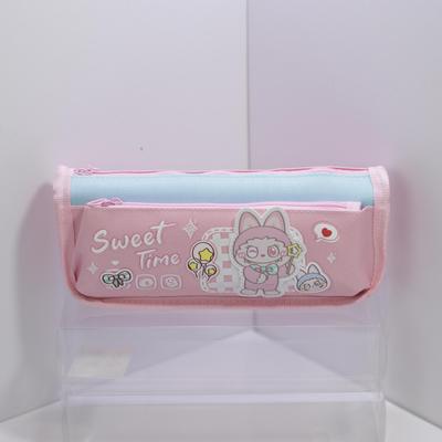 New Pencil Case Color Matching Cartoon Double-layer Large-capacity Student Pencil Case Small and Medium Pencil Case