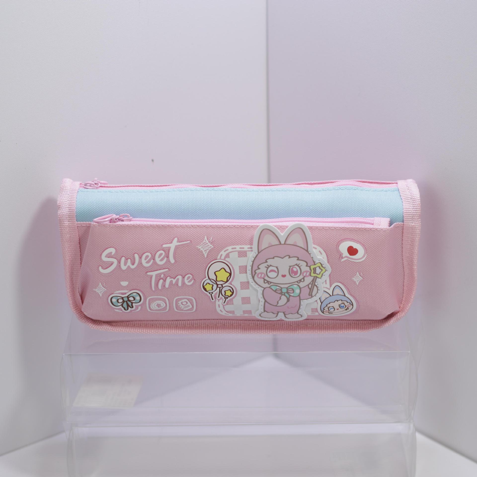 

New pencil case color matching cartoon double-layer large-capacity student pencil case small and medium pencil case рожевий