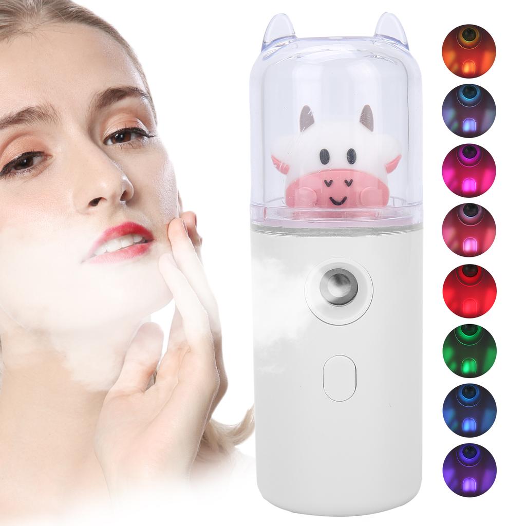 Lindo Rociador Facial de Animales de Dibujos Animados Portátil para Hogar Oficina Spray Hidratante para la Piel Blanco