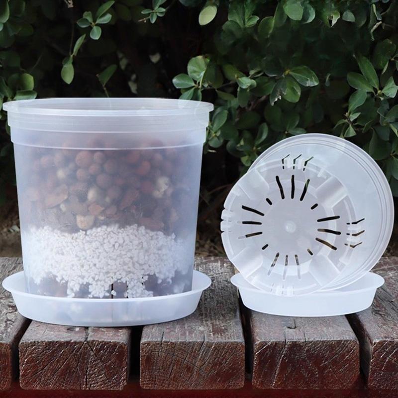 Transparent Flowerpot With Holes Plastic Orchid Pot Slotted Orchid Pots Saucers Breathable Flower Plant Pot For Garden Nursery