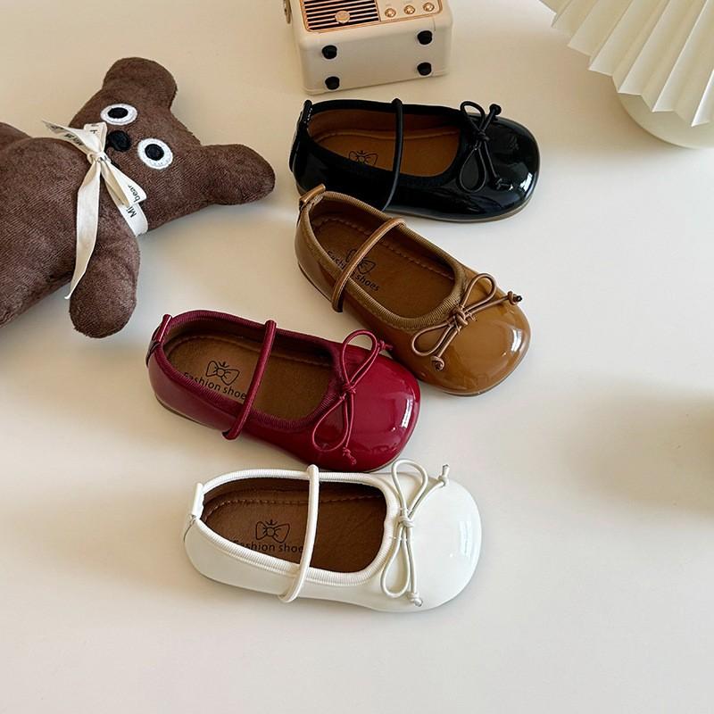 Girls PU Leather Ballet Flats With Bow Detail Soft Sole Princess Shoes Fall