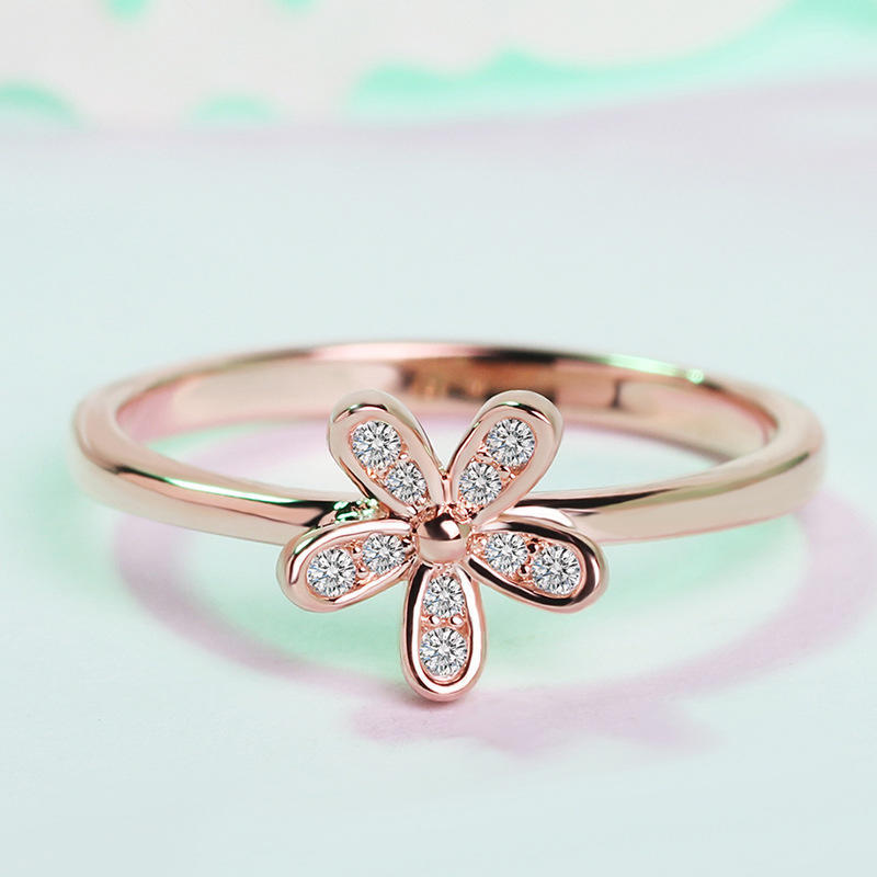 European and American High Nd Jewelry Small Daisy Rose Gold Ring Personality Tail Ring