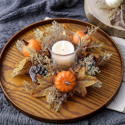 4PCS Christmas Candle Rings Pumpkins Maple Leaves Candle Rings Wreaths Mini Fall Autumn Artificial Candle Rings