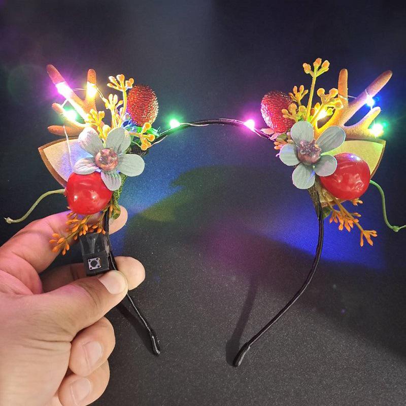 Glowing Reindeer Berry Antler Headband for Christmas & Halloween Parties