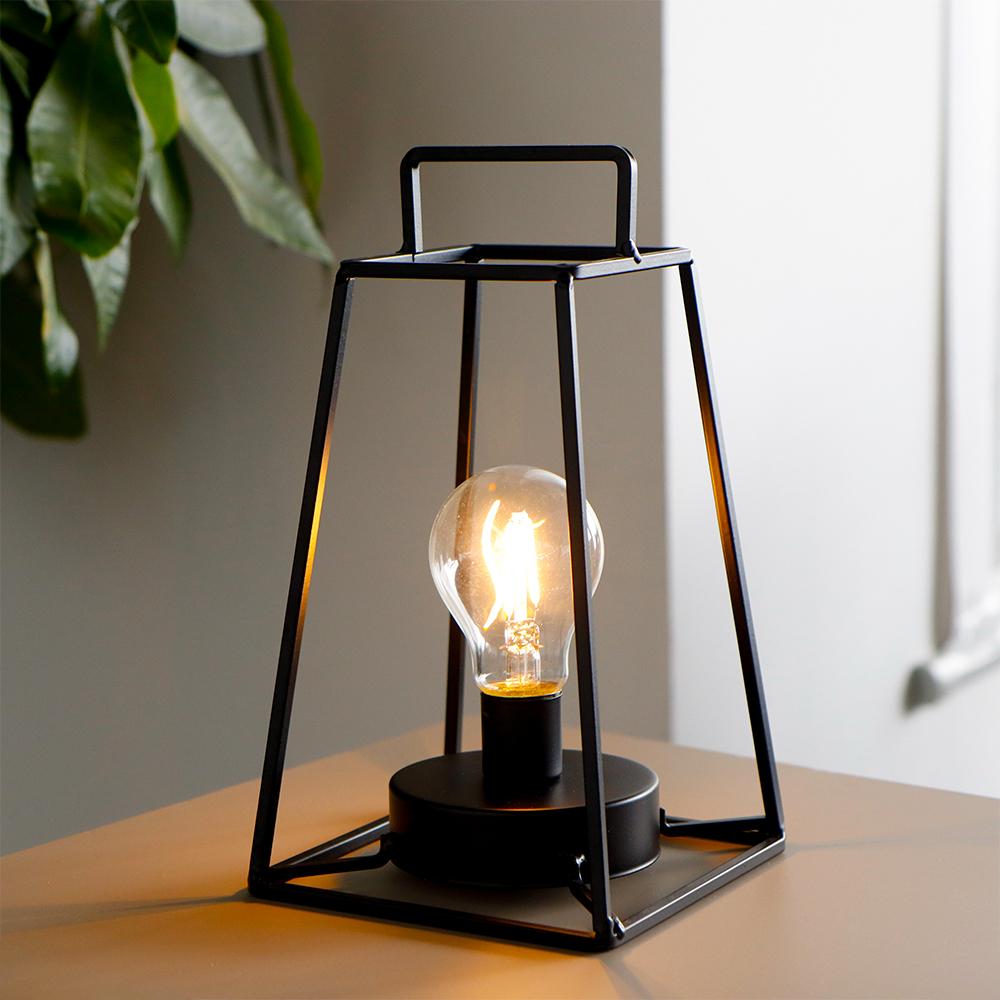Simple Design Led Cordless Table Lamp Battery Operated Bedside Lamp Black Metal Portable Nightlight for Decoration and Gift