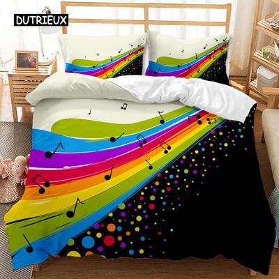 Music Series Duvet Cover Set Rainbow Music Notes Tie Dye Bedding Set Musical Party Double Queen King Size Polyester Qulit Cover