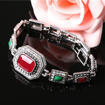 Women's ClassicRhinestones Polygon Faux Gem Big Stone Bracelet Bangle
