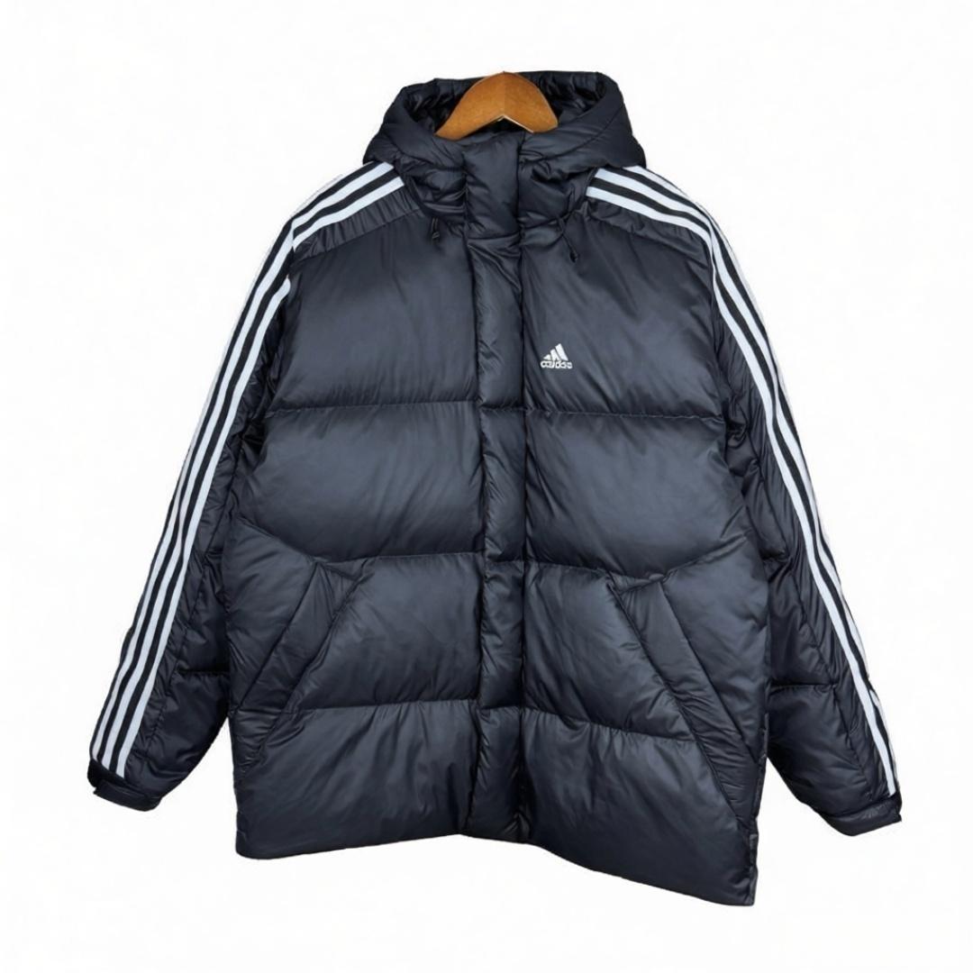 

Adidas Полосатая спортивная теплая куртка с капюшоном, пуховик для мужчин и женщин M L XL XXL XXL чёрный