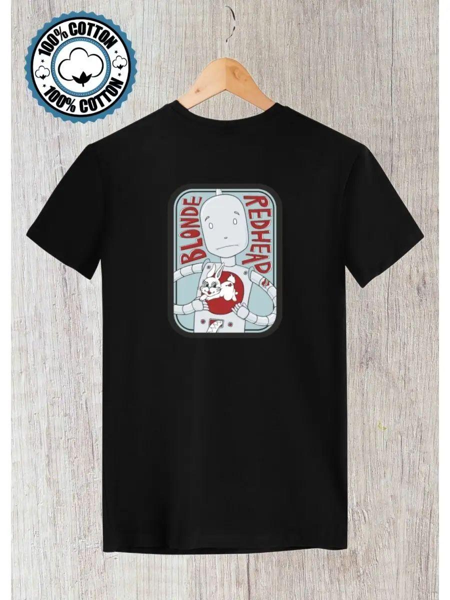 Robot and rabbit redhead blonde print T-shirt S