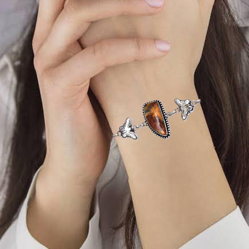 Lace Crazy Silver  Agate Bracelet Gemstone Sterling Handmade Cuff Adjustable