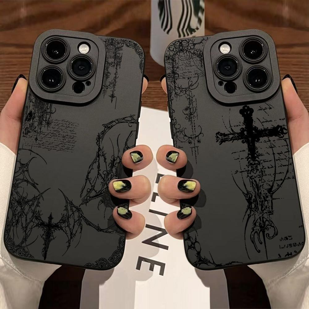Luxury Dark Gothic Cross Mark Phone Case For Samsung Galaxy S26 S25 S24 S23 S22 S21 S20 Note20 Edge FE Plus Ultra 4G 5G Soft